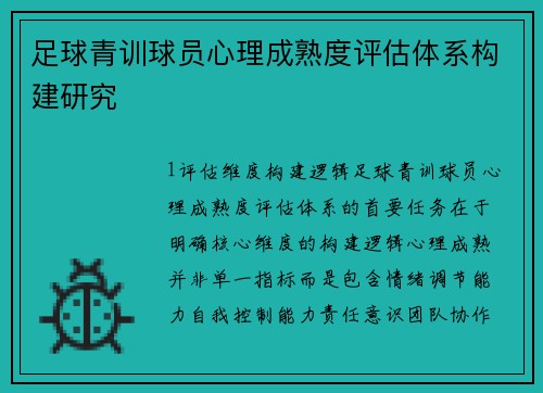 足球青训球员心理成熟度评估体系构建研究